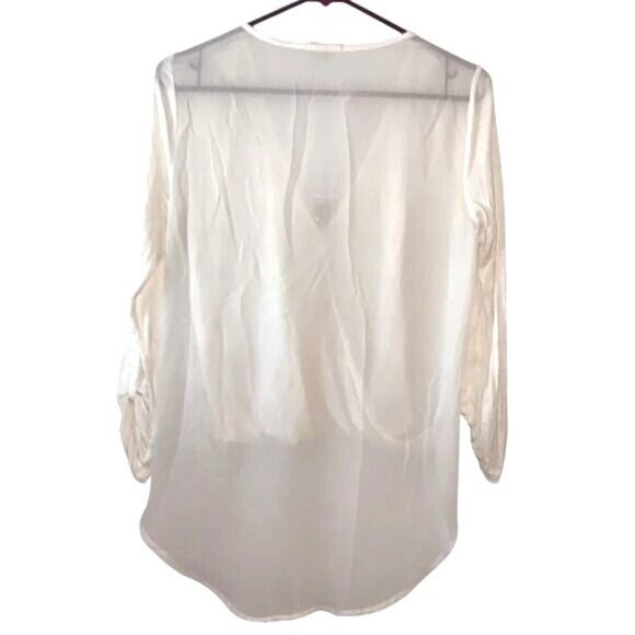 White Sheer Draped V-Neck Blouse By Timing Medium - Picture 7 of 9